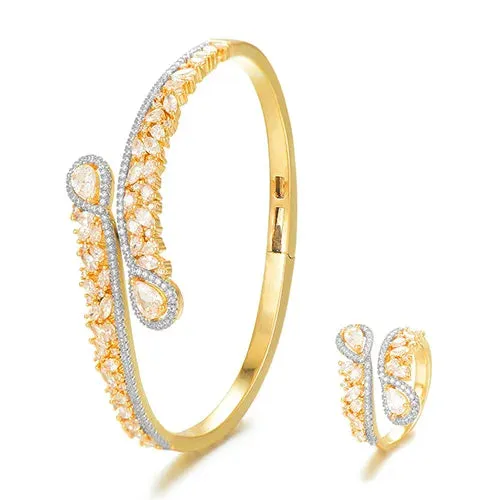 Luxury finely Peacock tail Bangle Ring Sets for Women Wedding Dubai Bridal Bangle Ring Sets