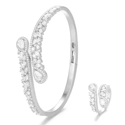 Luxury finely Peacock tail Bangle Ring Sets for Women Wedding Dubai Bridal Bangle Ring Sets