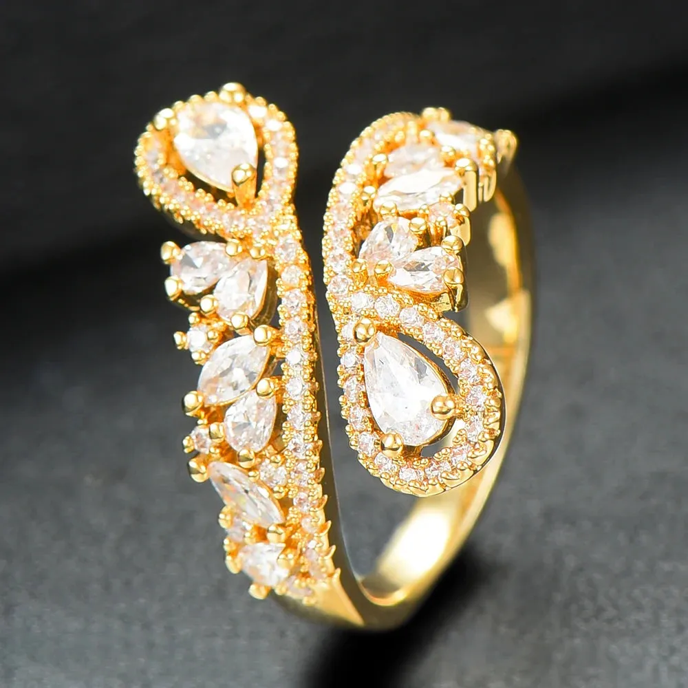 Luxury finely Peacock tail Bangle Ring Sets for Women Wedding Dubai Bridal Bangle Ring Sets