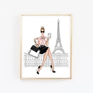 Paris chic girly art print fashion illustration art print