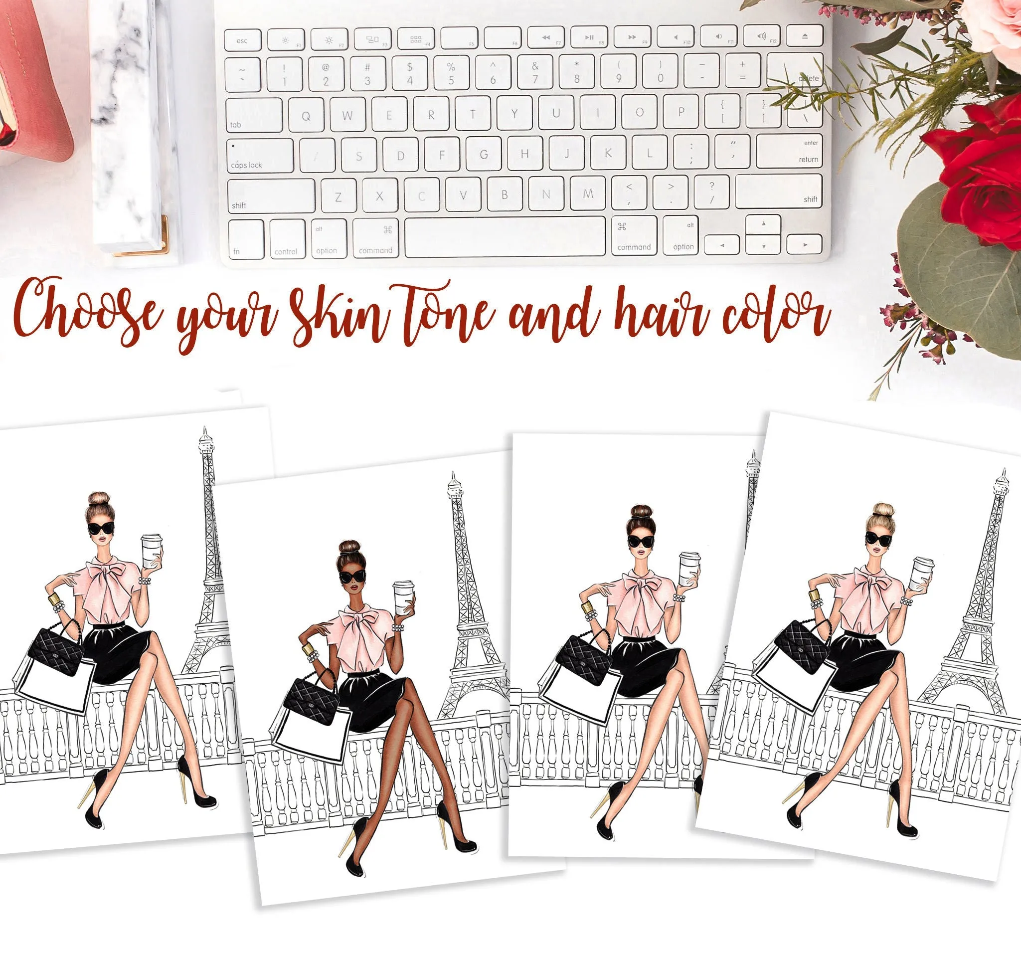 Paris chic girly art print fashion illustration art print