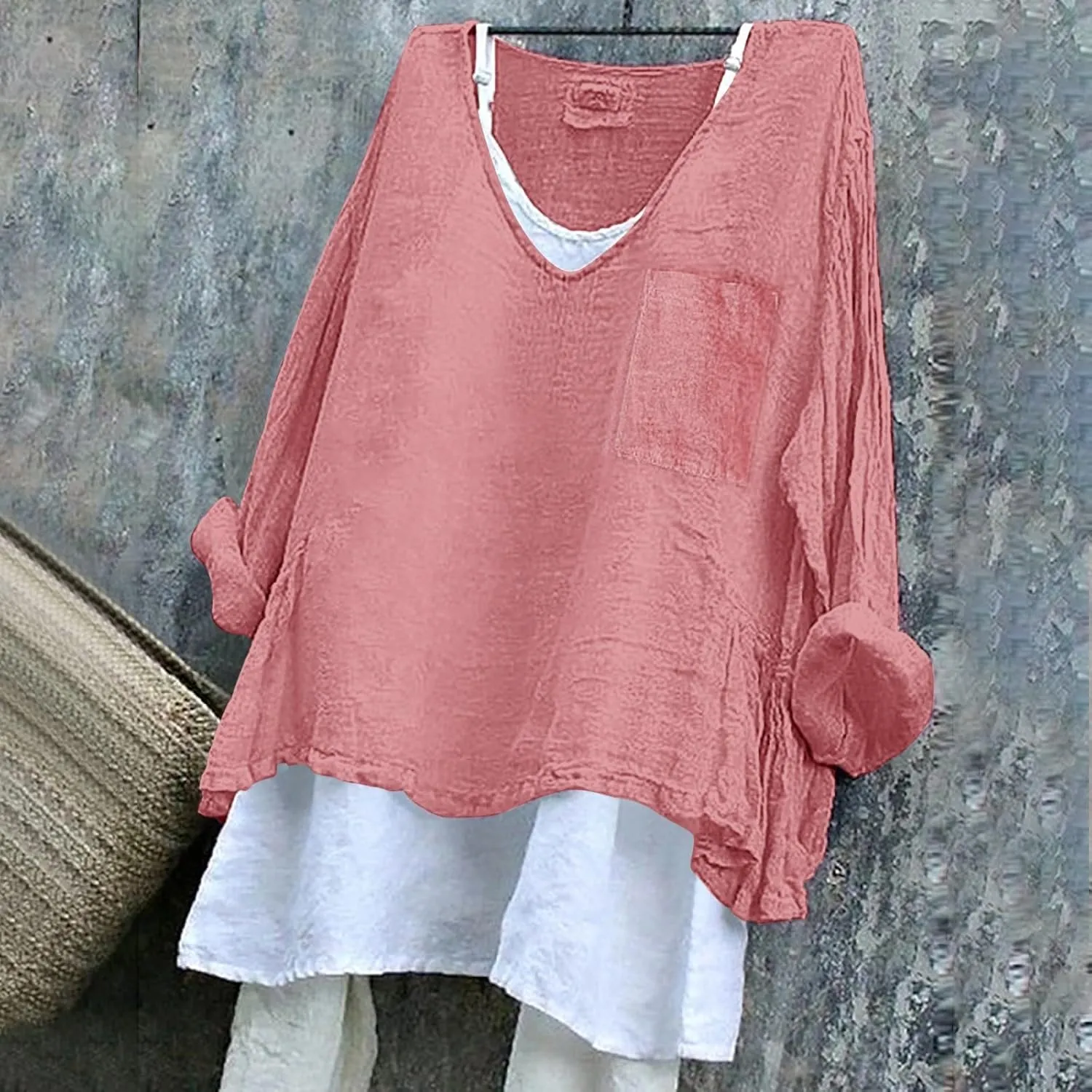 Peasant Blouses for Women V Neck Casual Summer Cotton Gauze Tops Lightweight Breathable Vacation Beach Linen Shirts