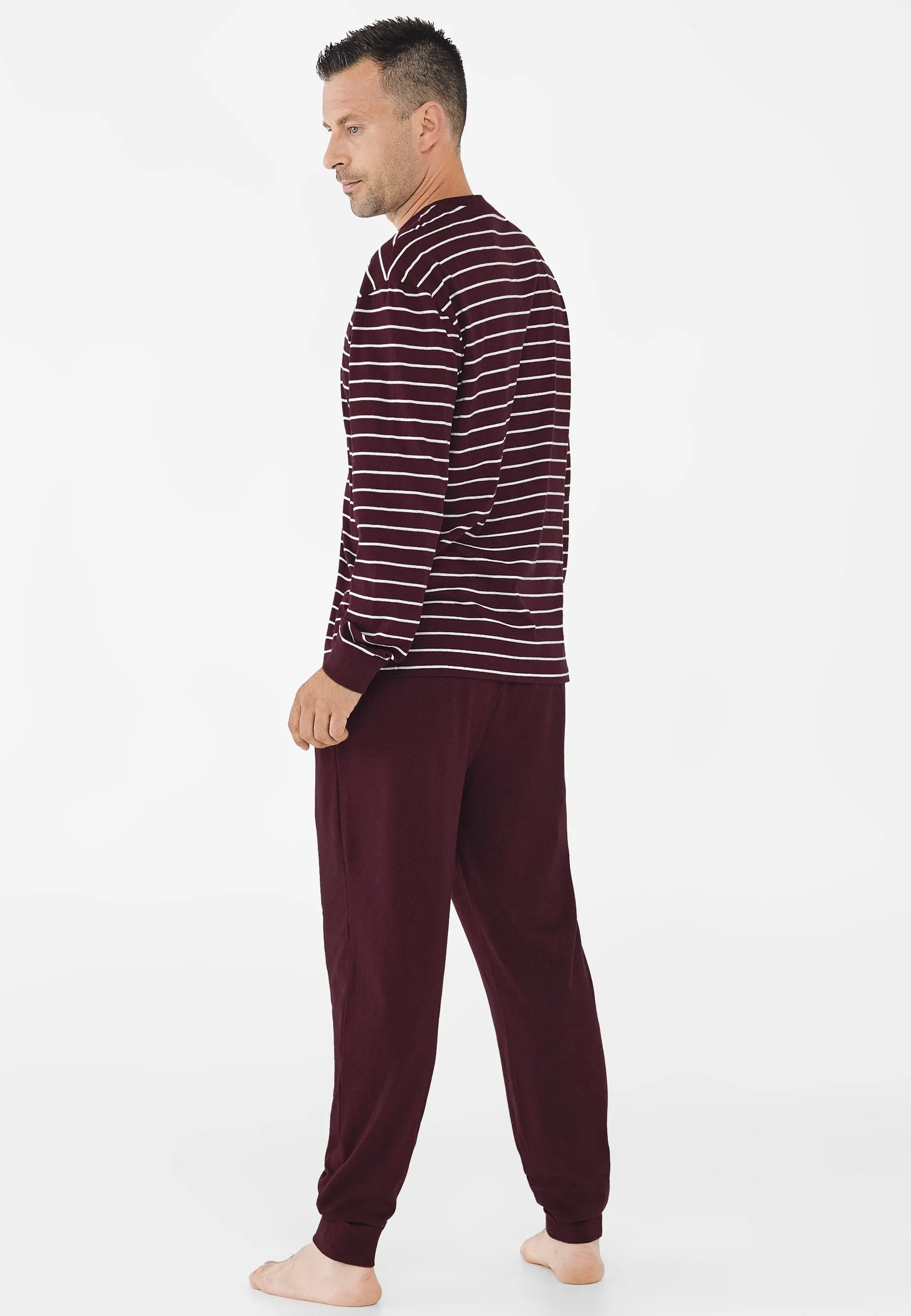 Pijama Hombre Largo Tapeta Algodón Punto Rayas - Rojo 5300_90