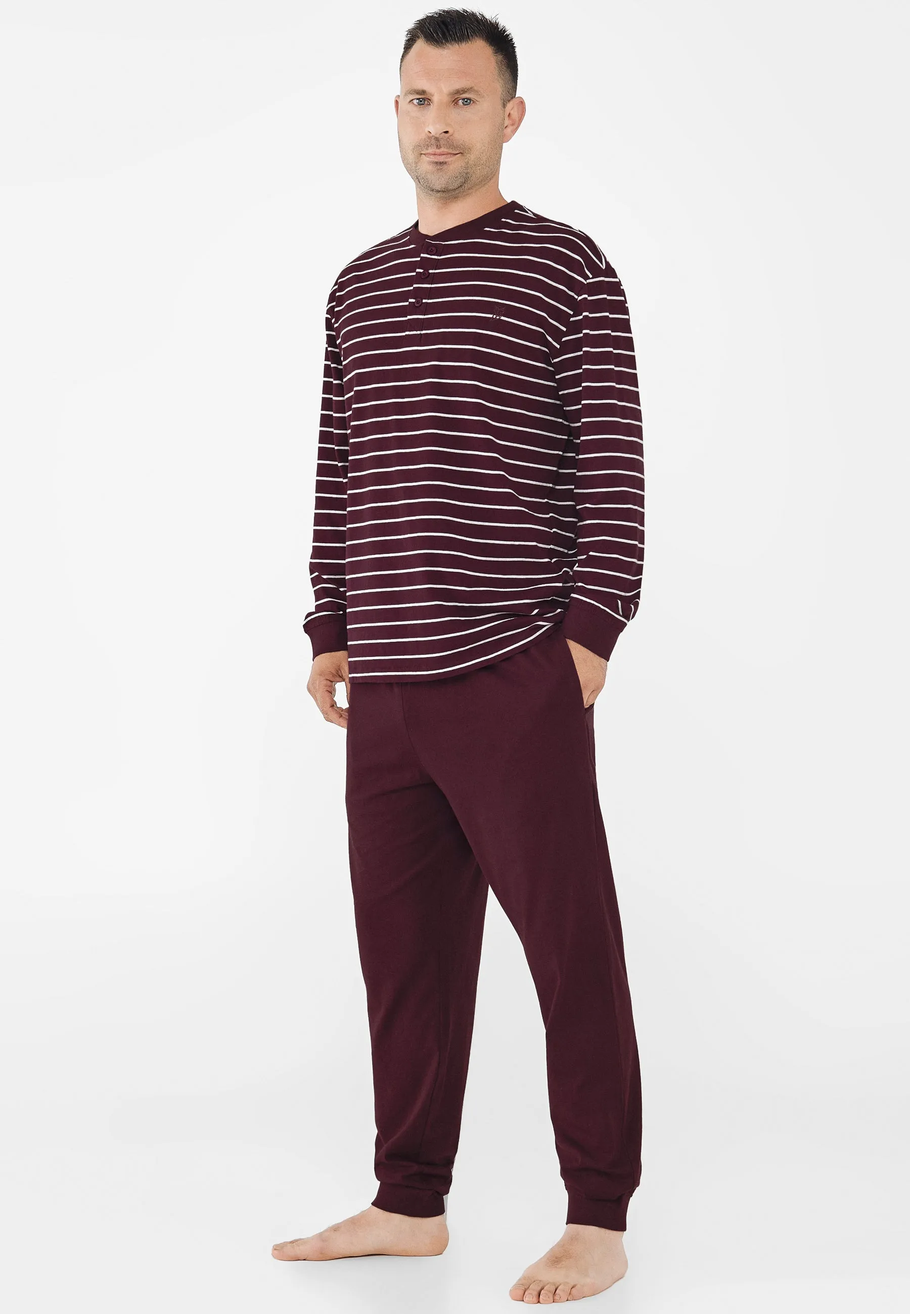 Pijama Hombre Largo Tapeta Algodón Punto Rayas - Rojo 5300_90