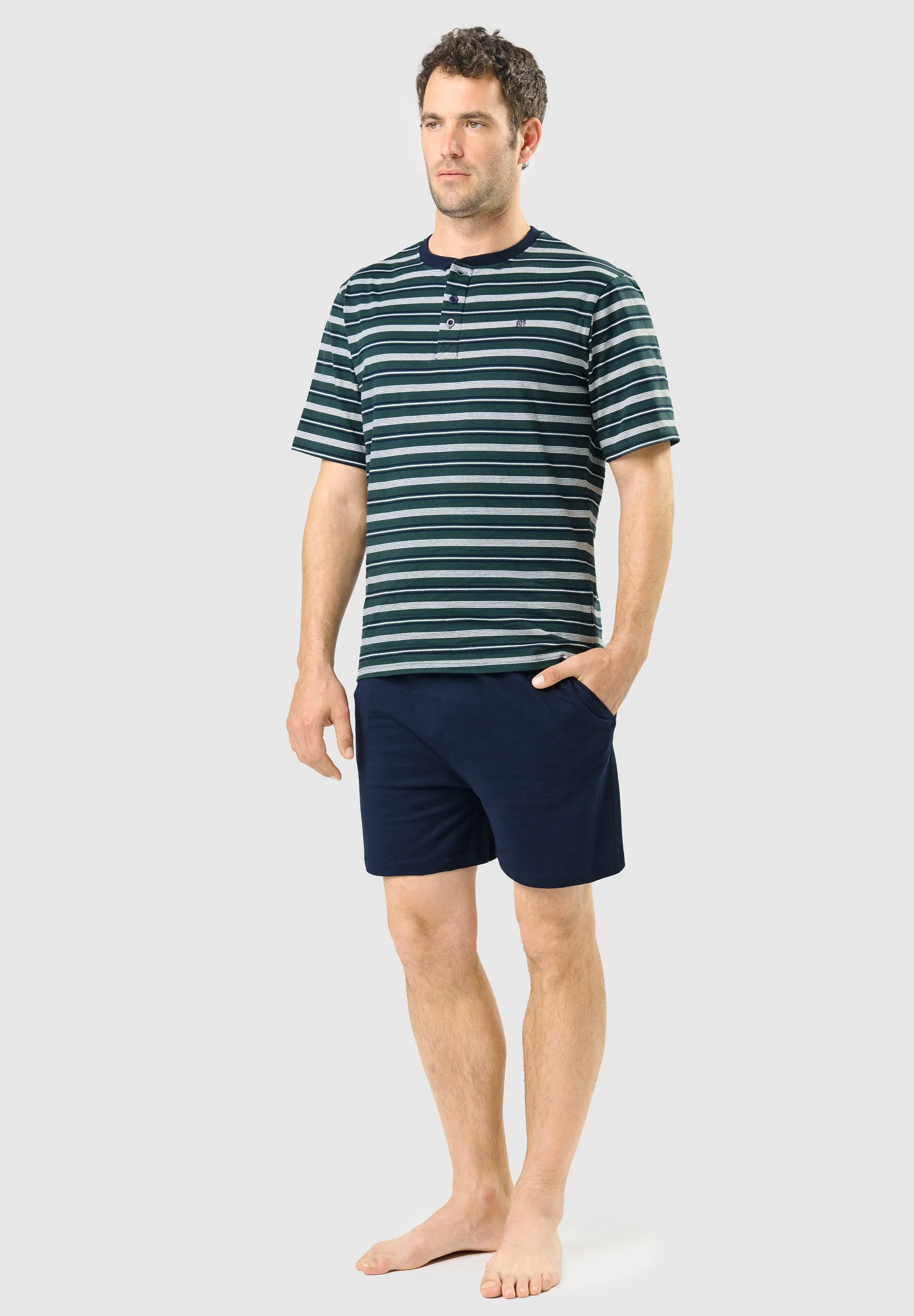 Pijama Hombre Verano Corto Tapeta Algodón Punto Rayas - Verde 3080_40