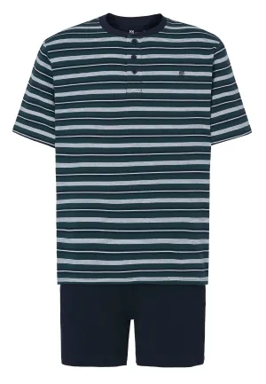 Pijama Hombre Verano Corto Tapeta Algodón Punto Rayas - Verde 3080_40