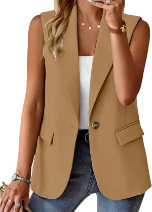 Sleeveless Blazer Vest for Women Casual Work Office Blazers Lightweight Vest Tops Open Front Summer Jacket Waistcoat