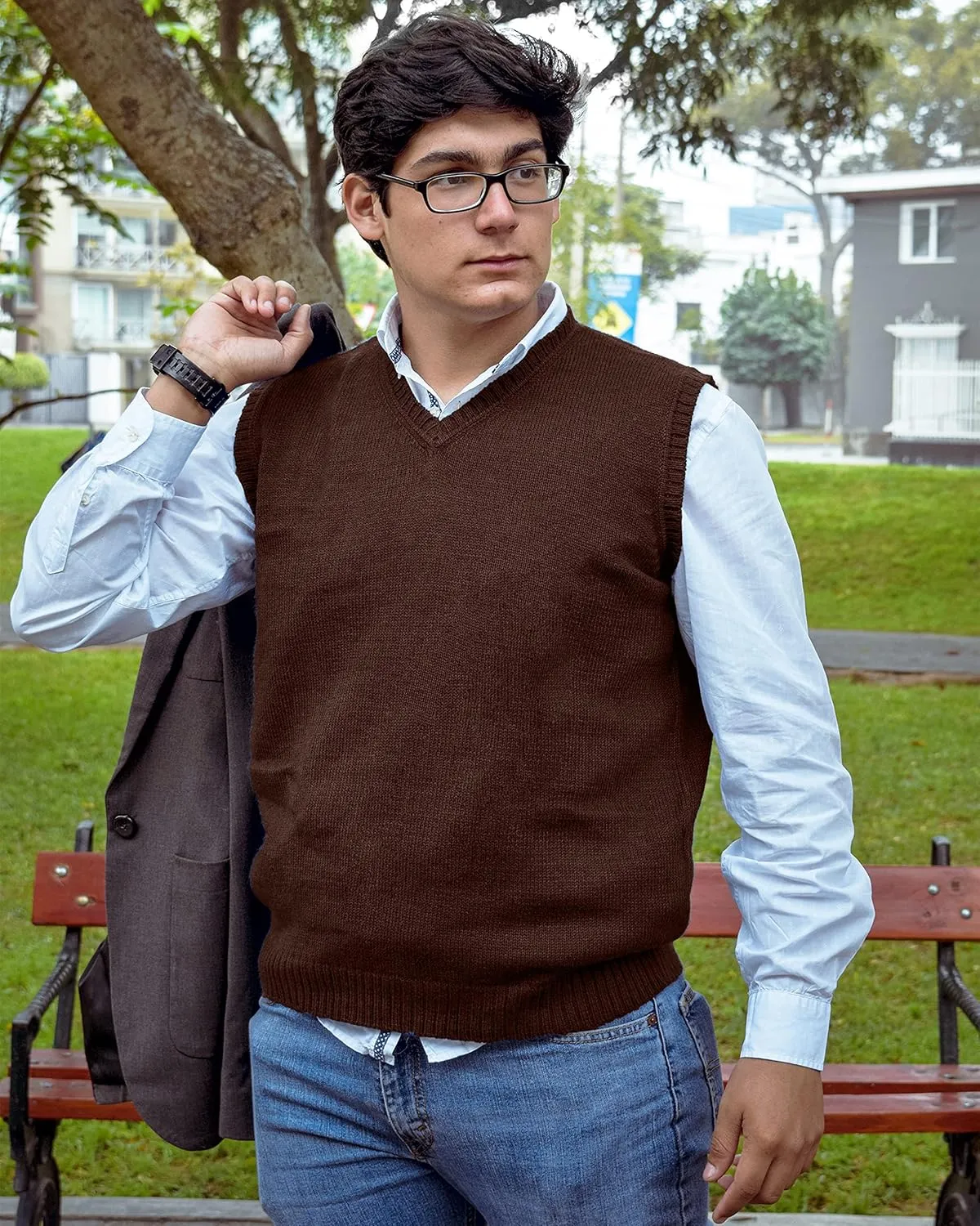 TINKUY Peru Men's Alpaca Wool V Neck Sweater Vest, S-4XL