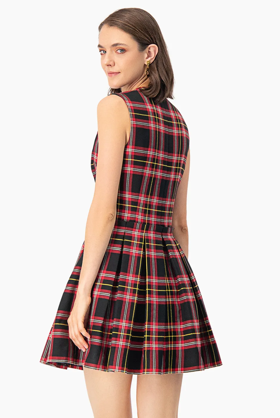 Vestido corto tableado sin mangas