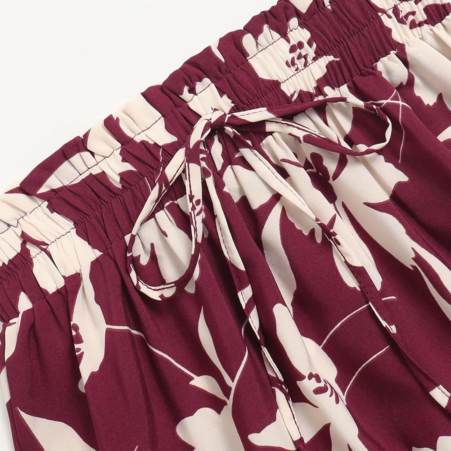 Womens Boho Floral Midi Skirts Elastic High Waist Pleated A-Line Flared Skirt Casual Summer Beach Travel Vacation Outfits
