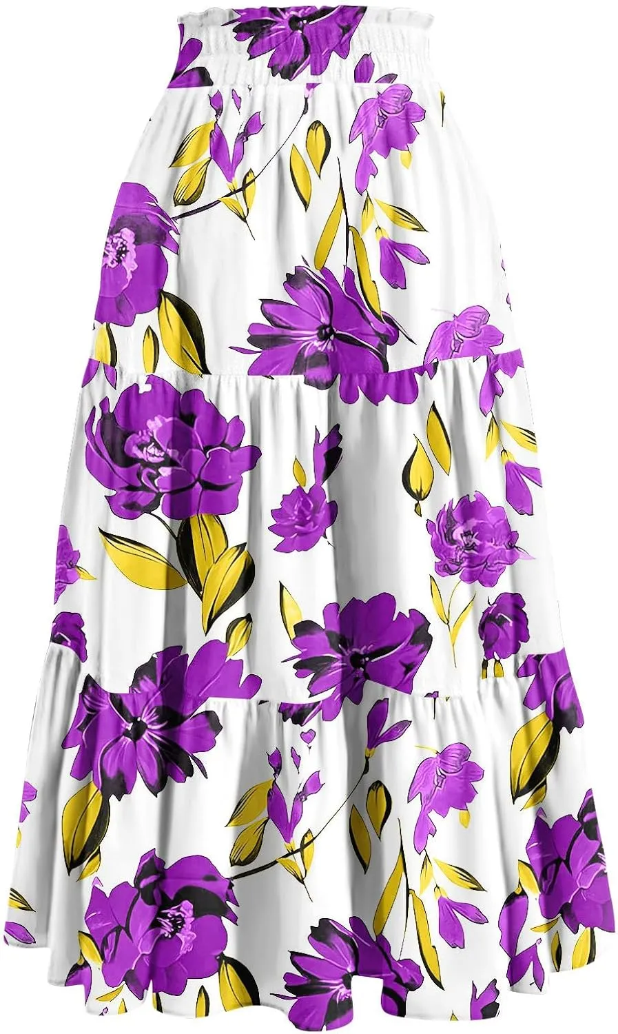 Women's Dresses Boho Floral Skirt Casual Elastic High Waist Maxi Skirts Flowy A Line Beach Long Skirt Dresses