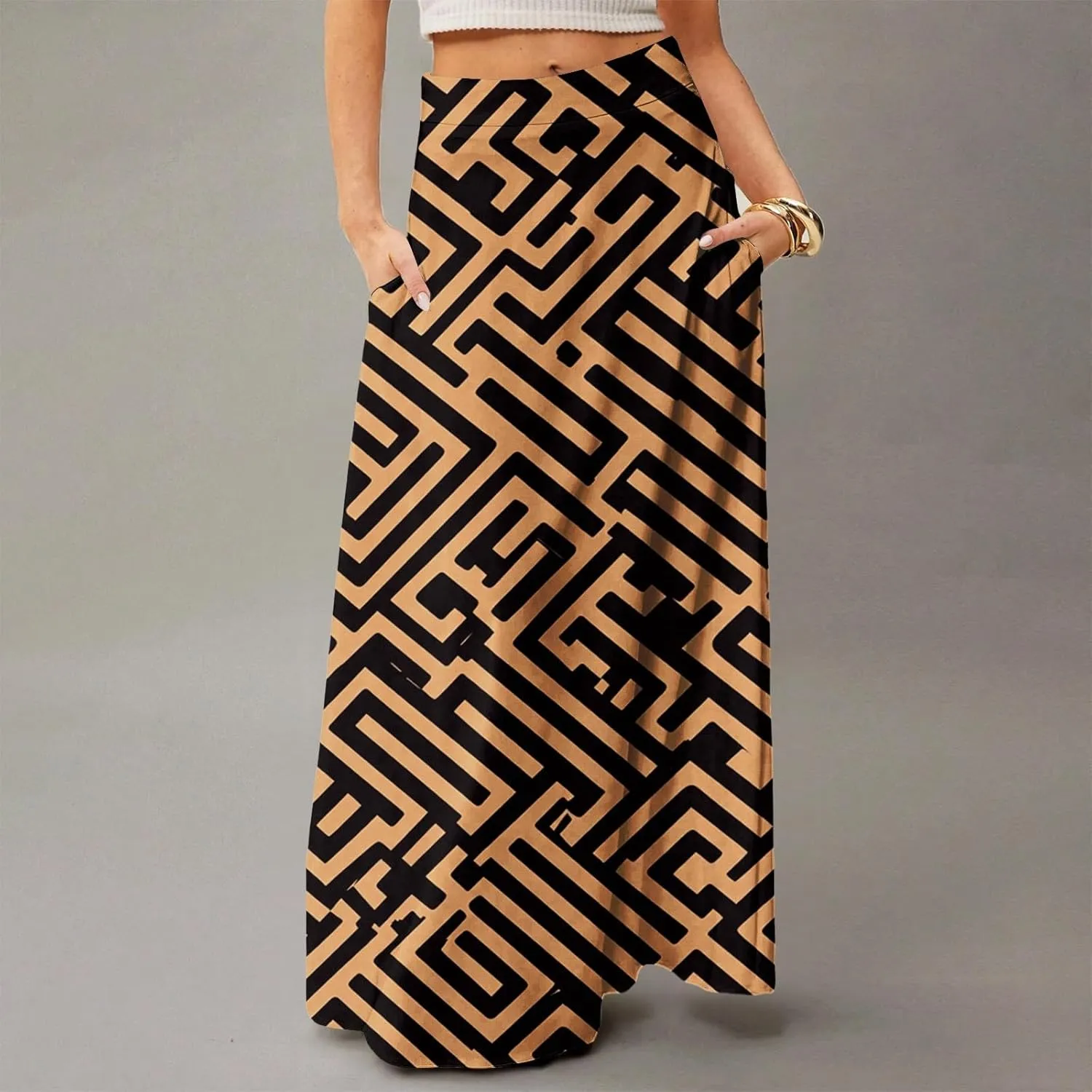 Women's Maxi Skirt 2025 Elastic High Waist Flared Maxi Skirts Floral Swing Midi Casual Summer Long Skirt, S-2XL