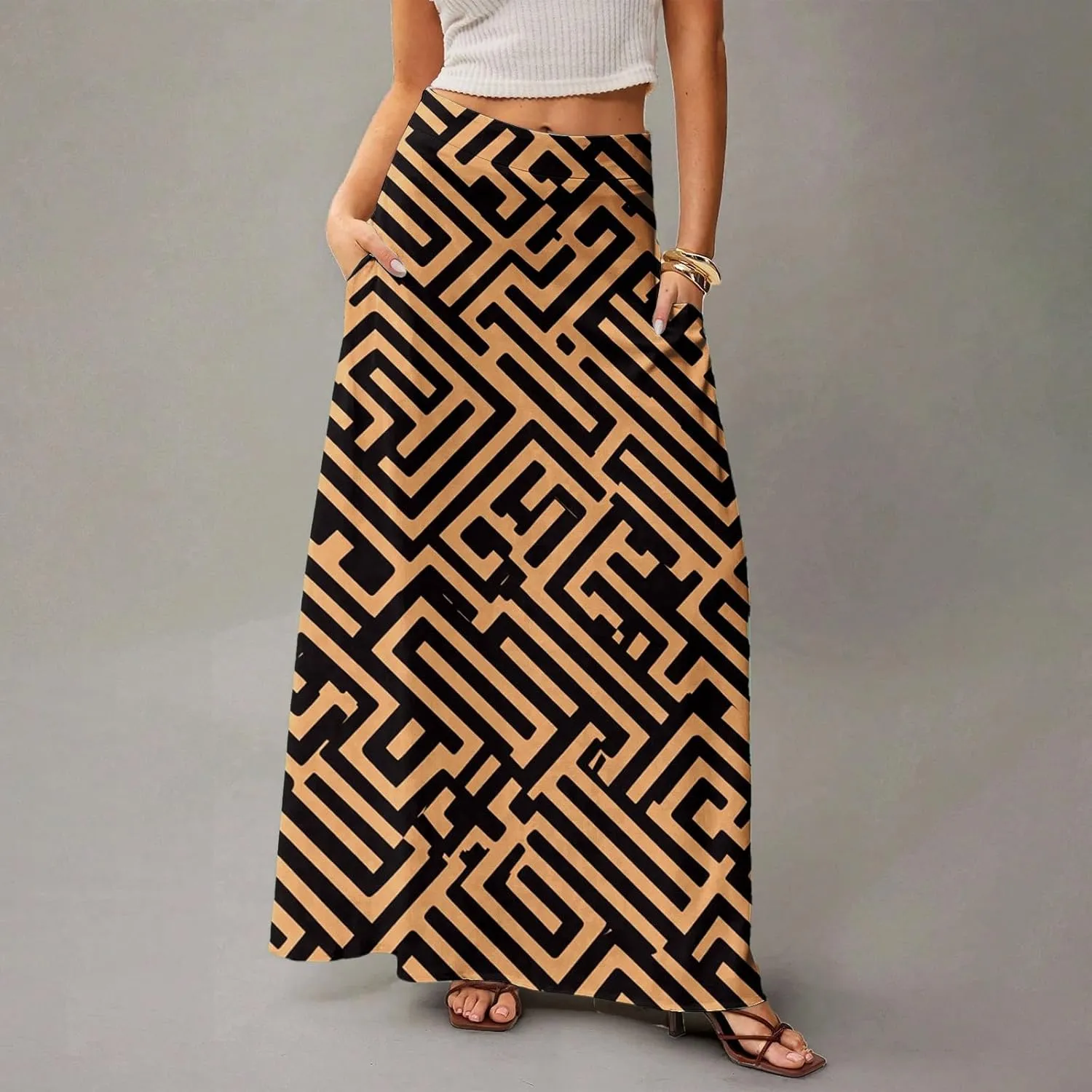 Women's Maxi Skirt 2025 Elastic High Waist Flared Maxi Skirts Floral Swing Midi Casual Summer Long Skirt, S-2XL