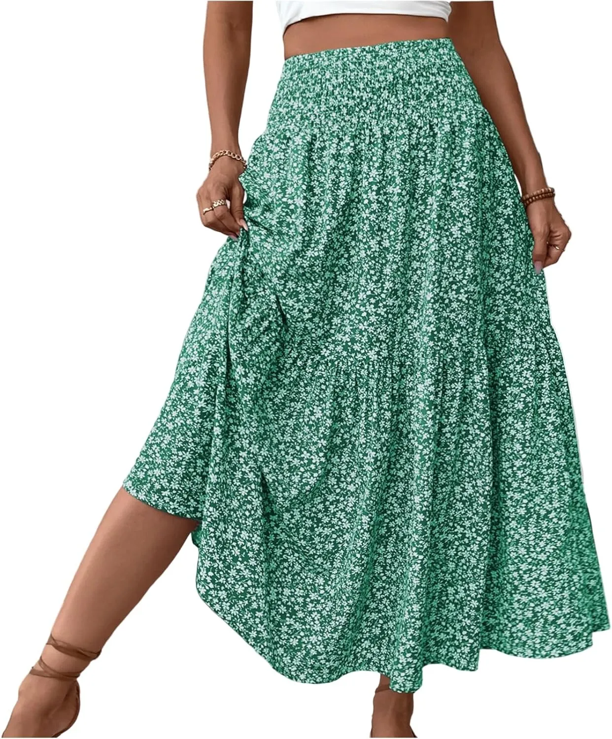 Women's Skirts Bohemian Long Skirts Flowy High Waist A Line Maxi Skirts Summer Pleated, S-XL