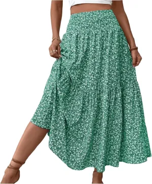 Women's Skirts Bohemian Long Skirts Flowy High Waist A Line Maxi Skirts Summer Pleated, S-XL