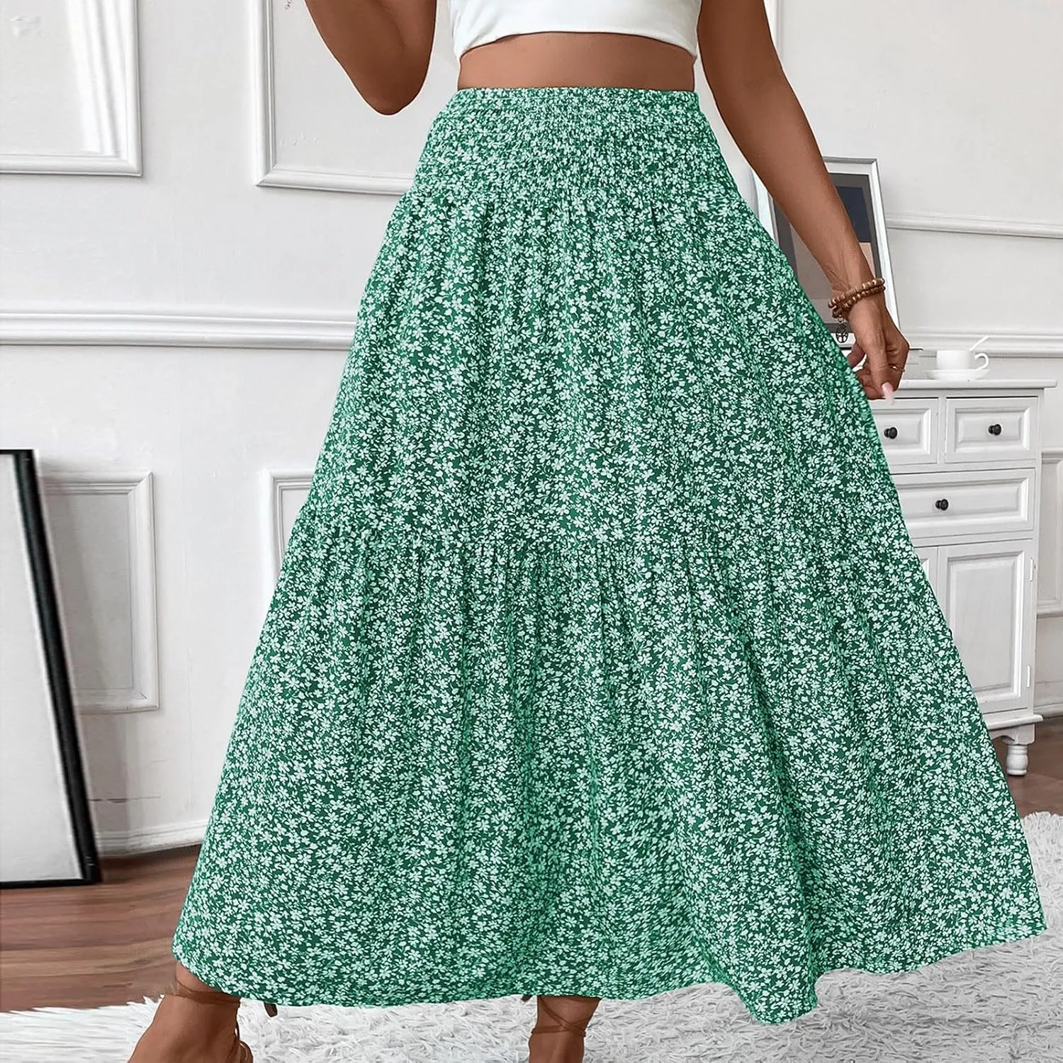 Women's Skirts Bohemian Long Skirts Flowy High Waist A Line Maxi Skirts Summer Pleated, S-XL