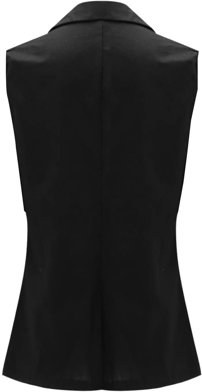 Women's Sleeveless Blazer Vest Casual Open Front Blazers Notch Lapel Single Button Work Office Suit Jackets Cardigan