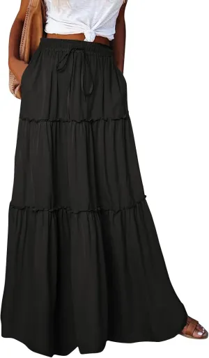 Women's Summer Skirts 2025 Loose Trendy Elastic High Waist Floral Print Boho Sun Beach Long Maxi Skirt, S-2XL